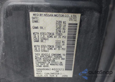 2012 Nissan Frontier Sv from USA, damaged, VIN 1N6AD0ER6CC403321